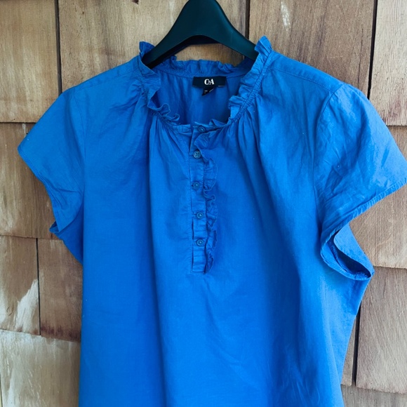 C&A Thin Blue Batiste Blouse with Ruffles - Picture 5 of 9